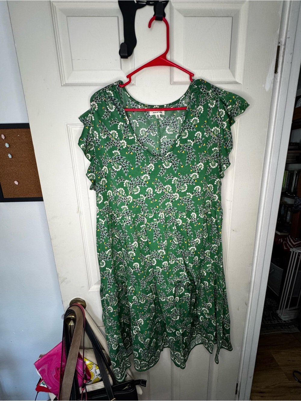 Max Studio Green Floral V-Neck A-Line Women's Dress